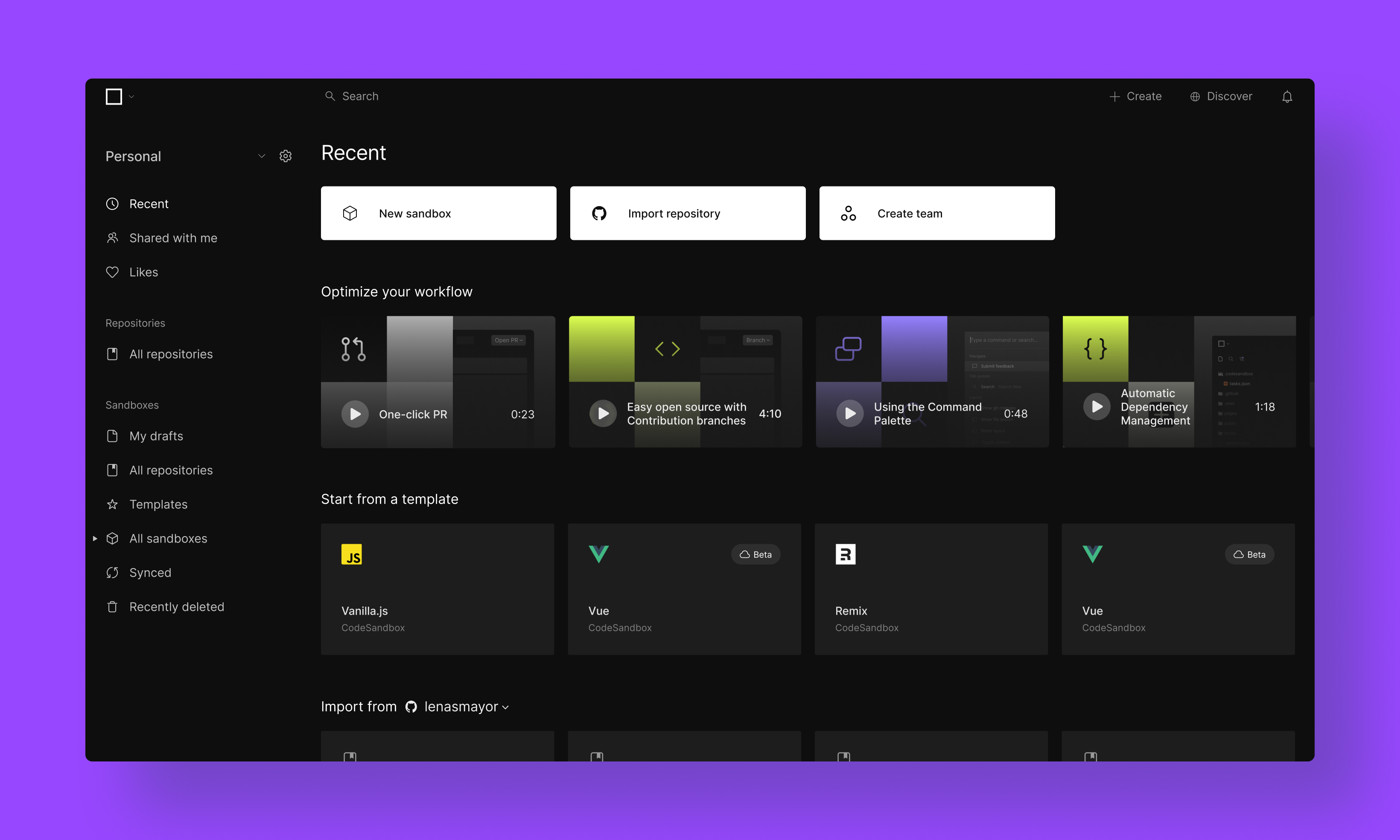 Designing a unified dashboard for CodeSandbox